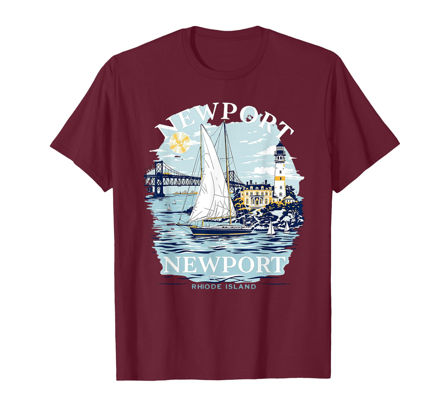 Vintage Newport Rhode Island Sunset Coastal Cityscape T-Shirt