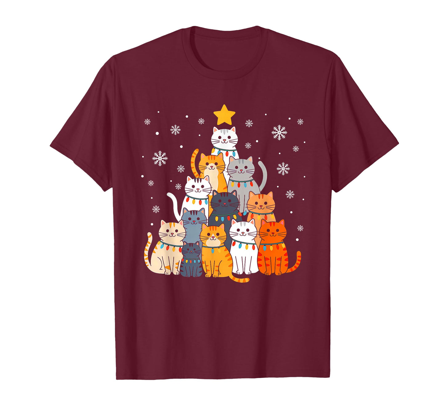 Cute Cat Christmas Tree Lights Funny Xmas Family Men Women T-Shirt
