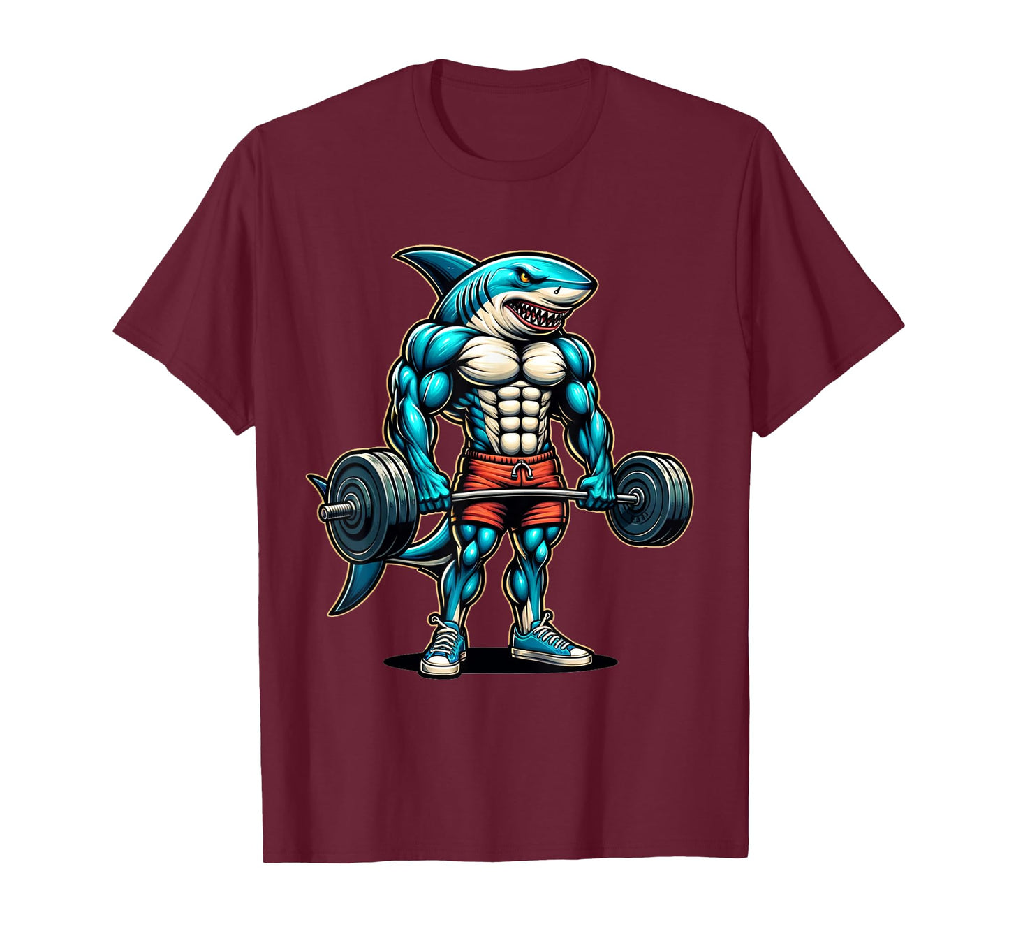 Funny Cool Shark Weightlifting Bodybuilder Muscle Fitness T-Shirt