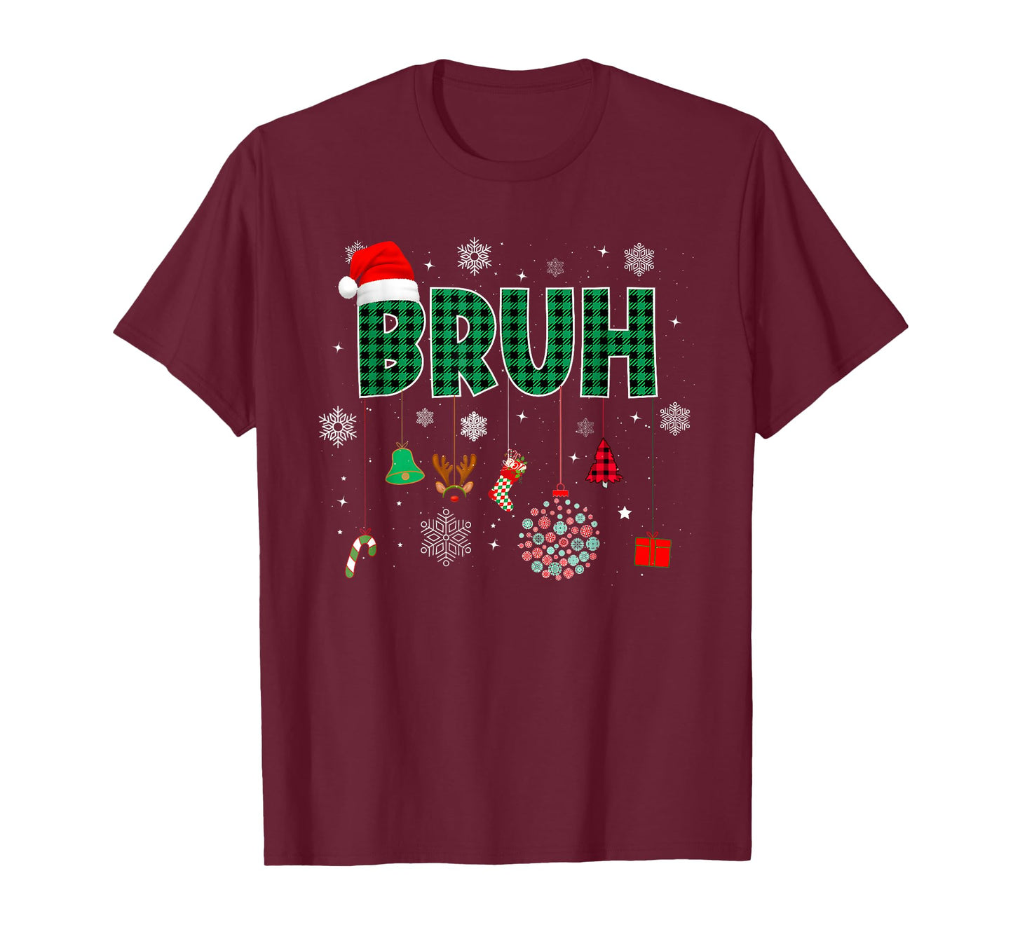 Bruh Funny Christmas Red Plaid Teens Boys Kids Xmas Pajamas T-Shirt
