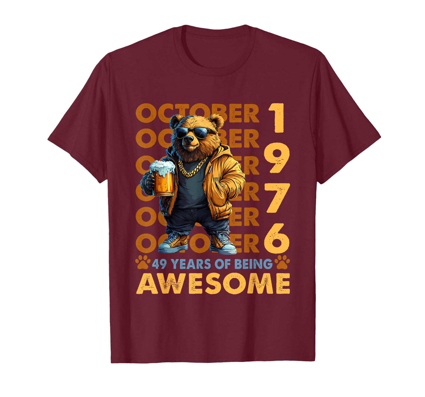49th Birthday Bear Legends October 1976 49 Years Old Mens T-Shirt