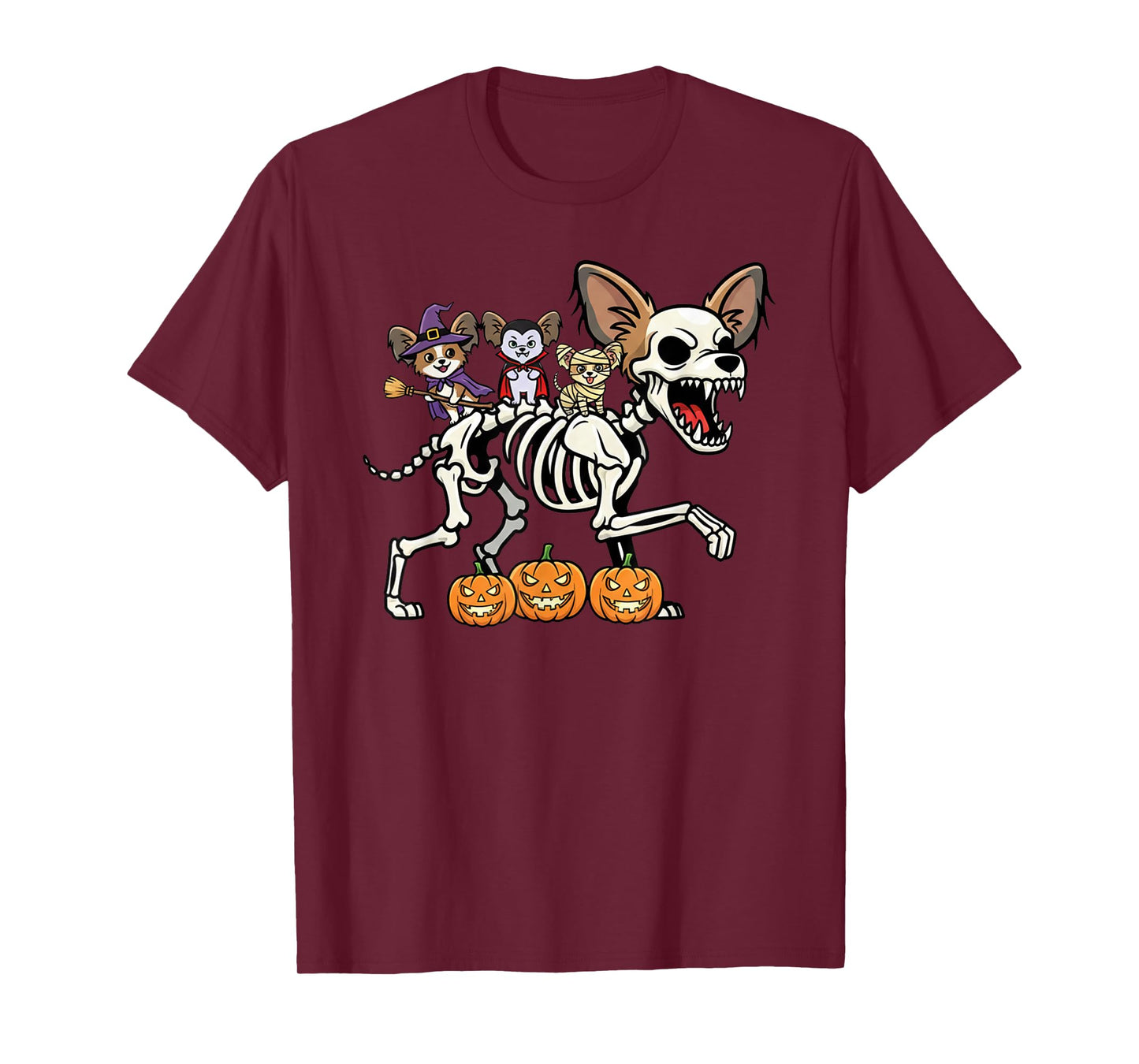 Papillon Dog Skeleton Mummy Witch Halloween Kids Mens Womens T-Shirt
