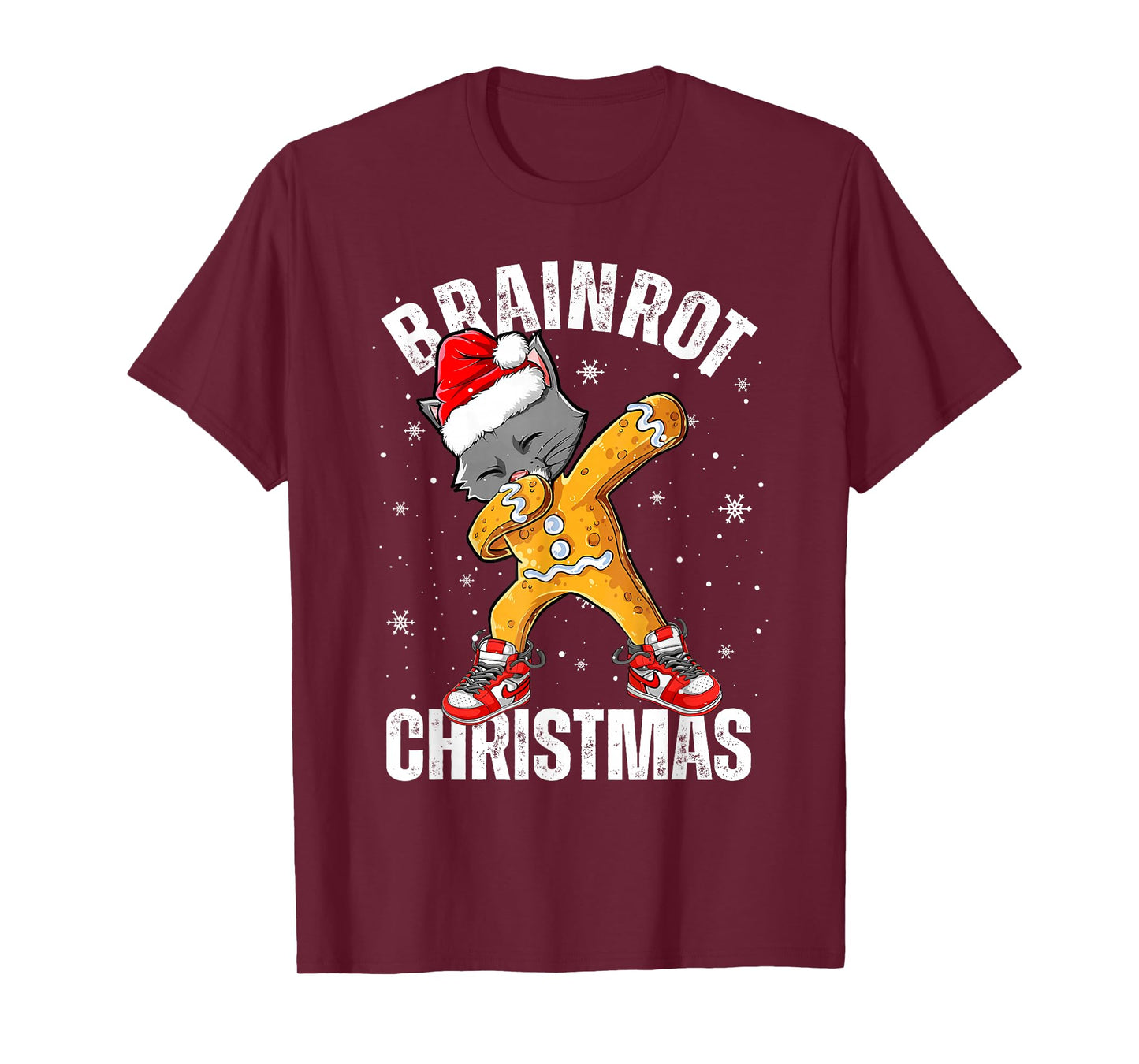 Brainrot Christmas Dabbing Gingerbread Cat Snowflake Holiday T-Shirt