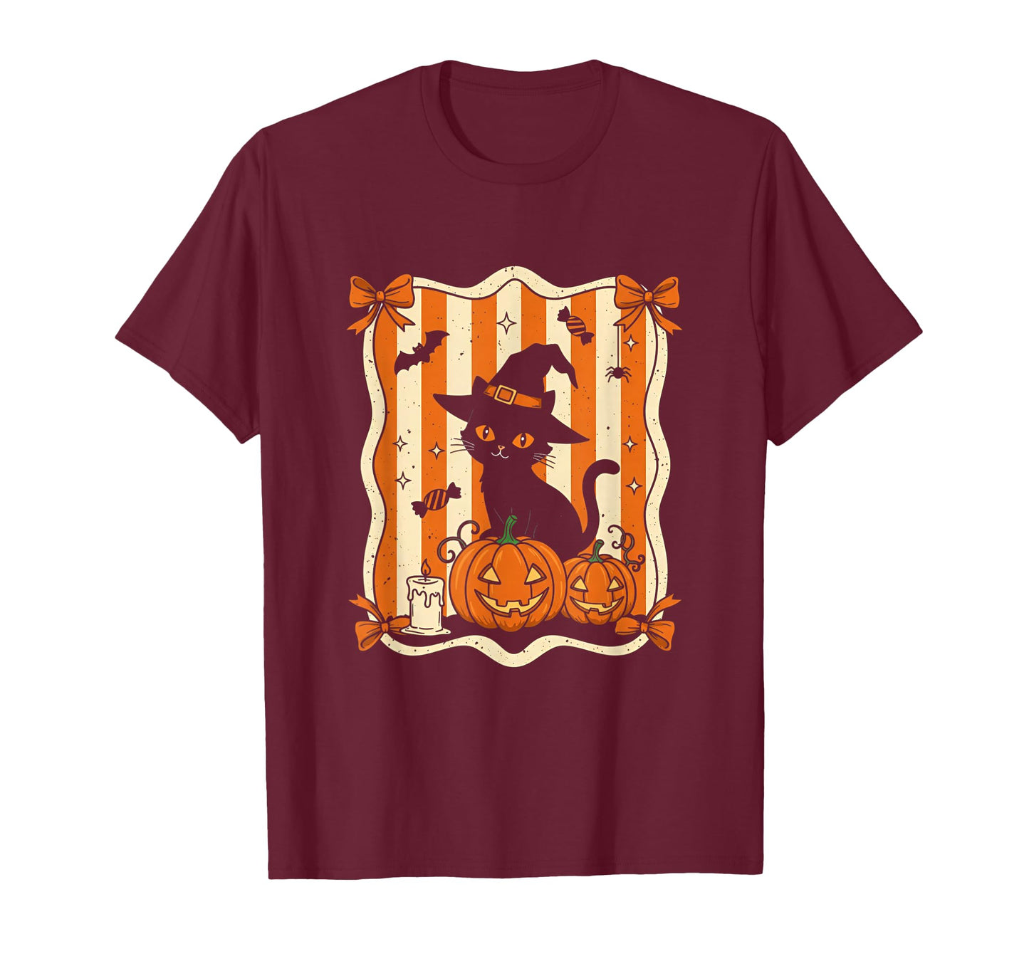 Retro Cat Black Pumpkin Halloween Costume Fall Autumn Season T-Shirt