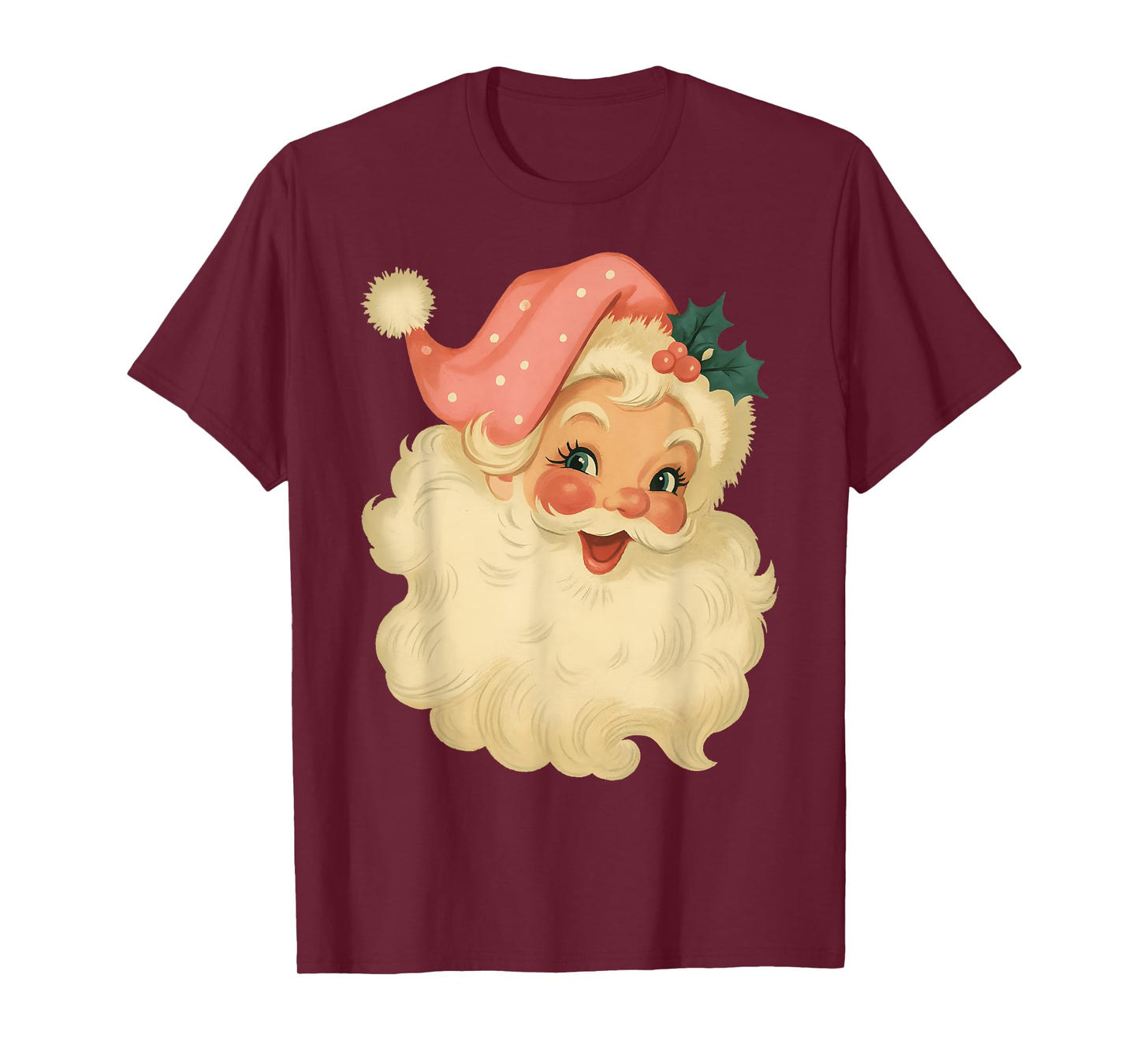Pink Santa Claus Christmas Face Old Xmas Vintage Girl Women T-Shirt
