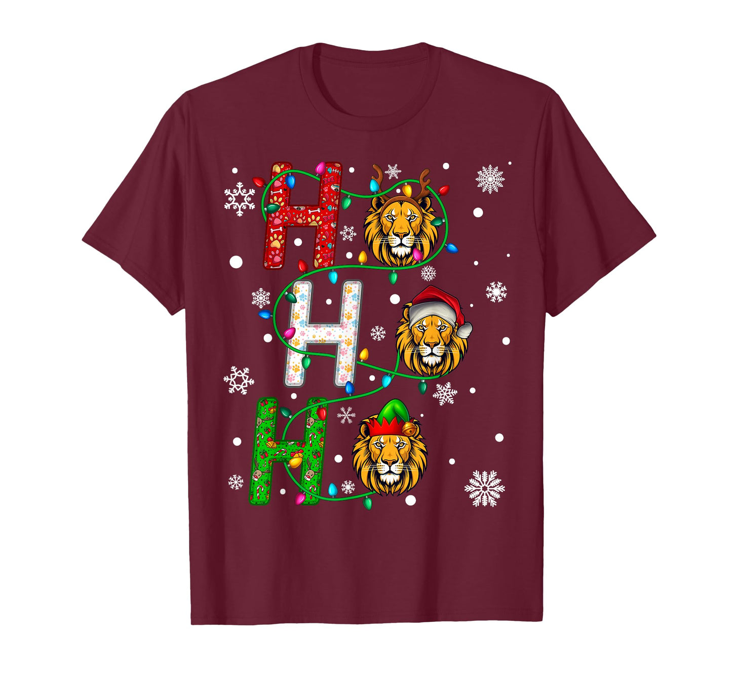 Matching Christmas Santa Hat Ho Ho Ho Lion Animal Xmas T-Shirt