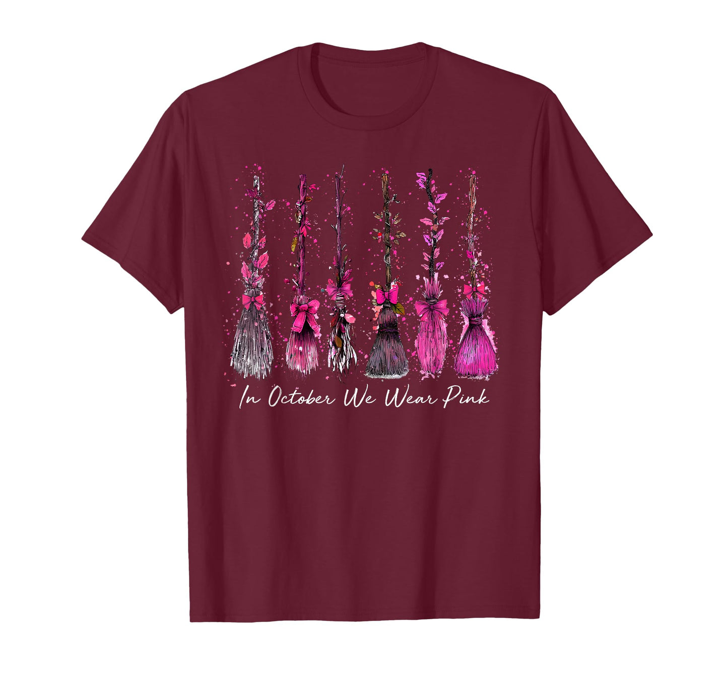 in October We Wear Pink Witches Breast Cancer Halloween Kids T-Shirt