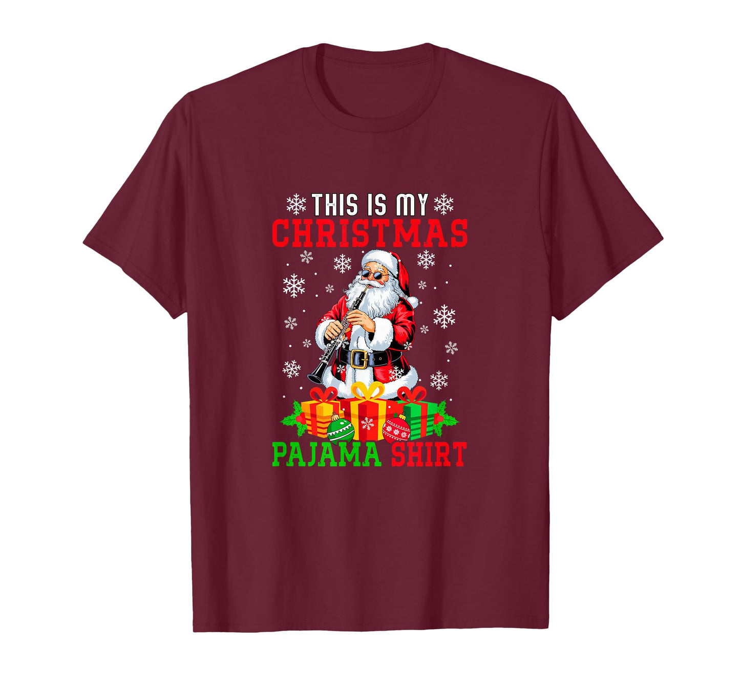 My Christmas Pajama Shirt Santa Playing Oboe Instrument T-Shirt