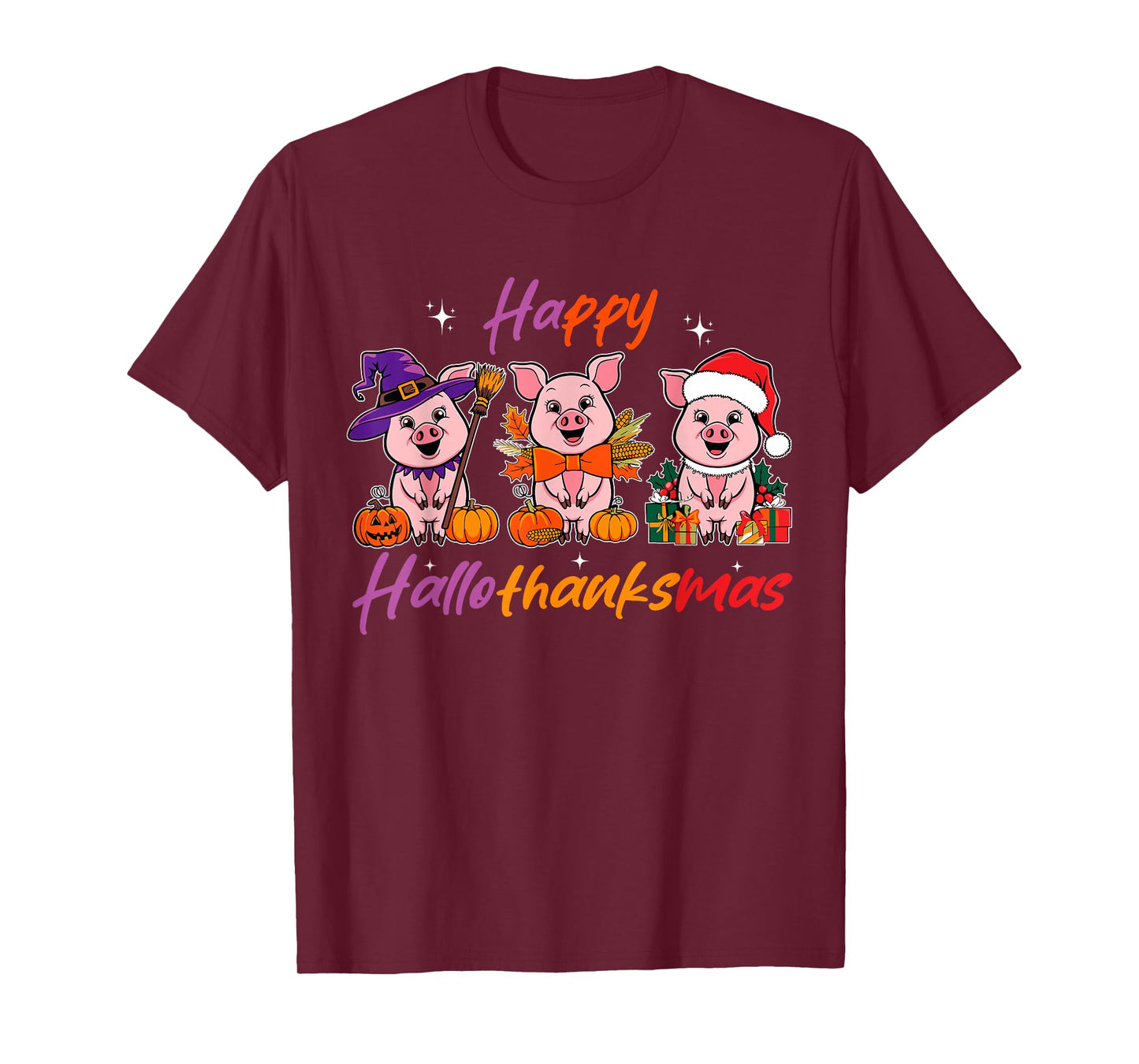 Pig Christmas Halloween Costume Happy Hallothanksmas Funny T-Shirt