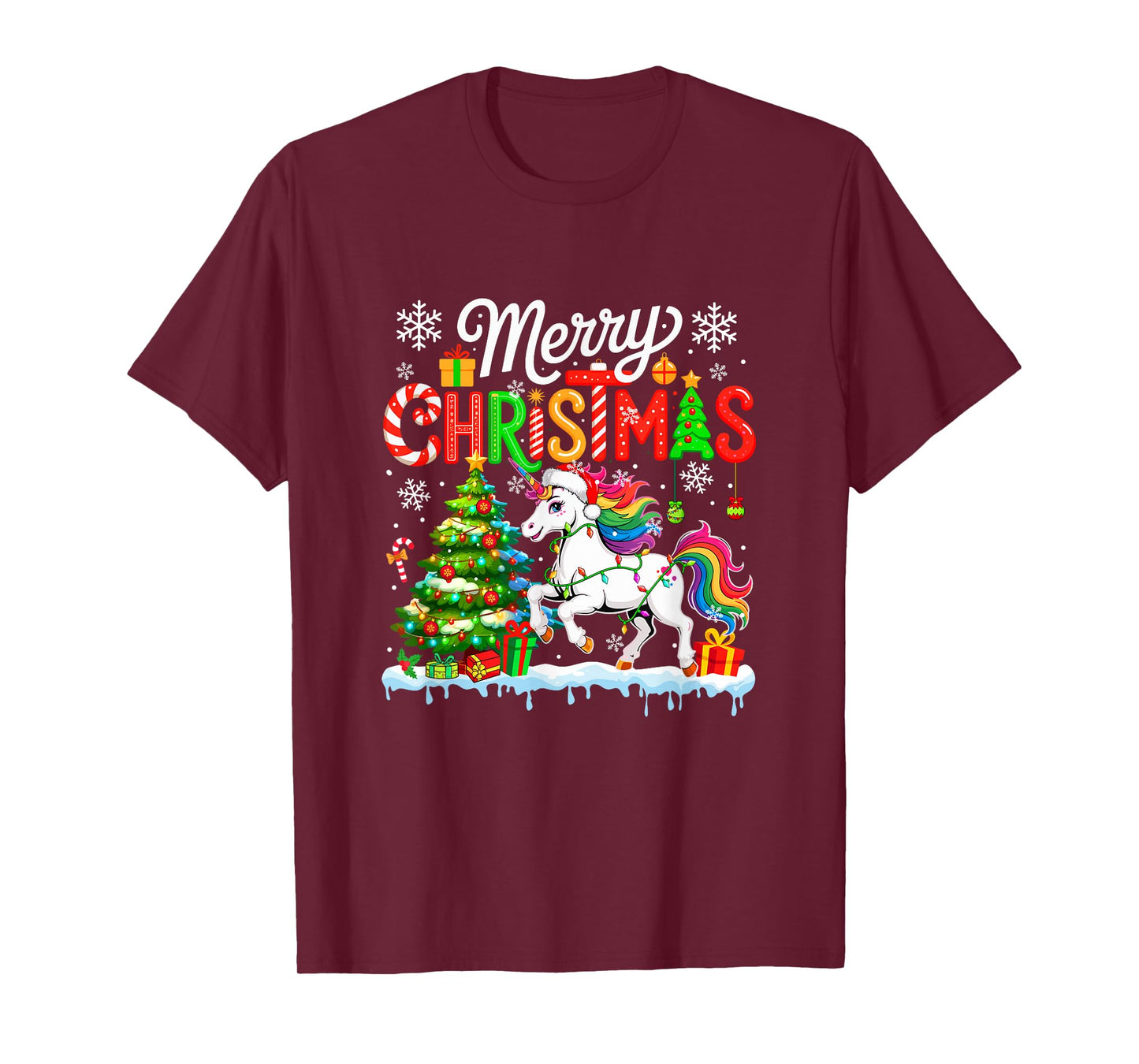 Merry Christmas Santa Unicorn Colorful Costume Kids Toddler T-Shirt