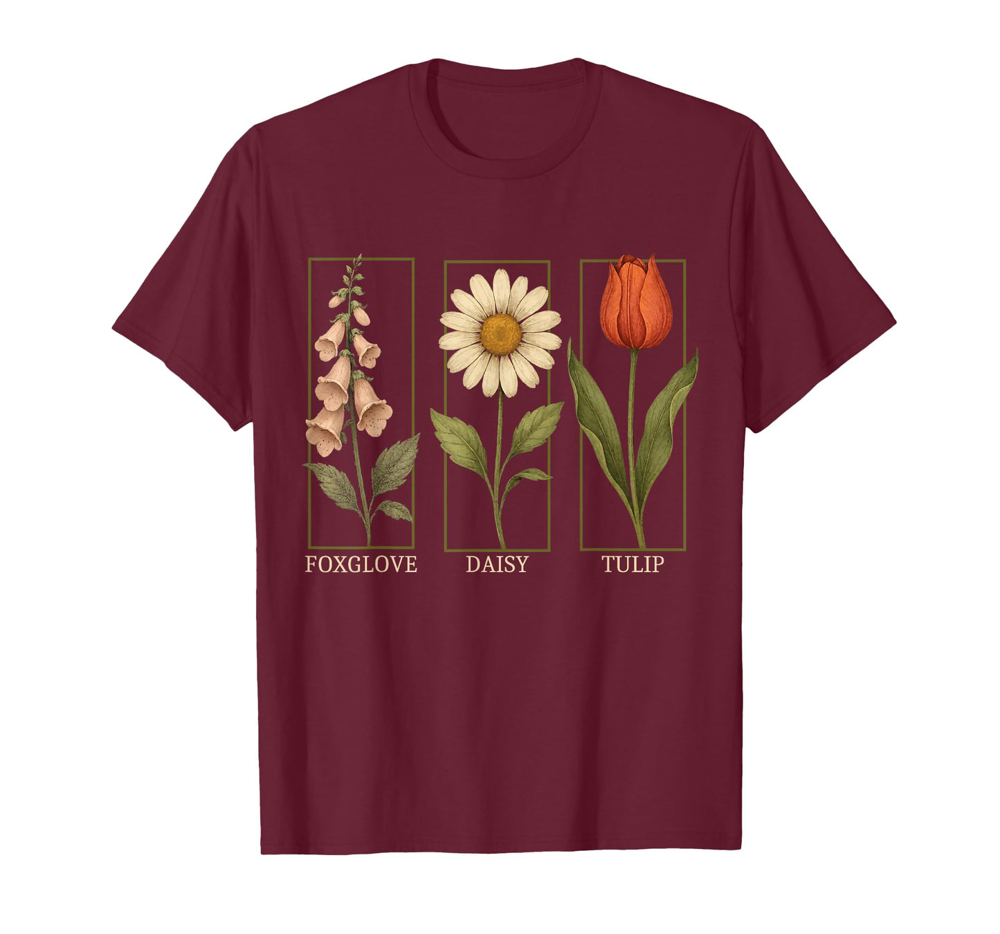 Vintage Botanical Flowers - Foxglove Daisy Tulip T-Shirt