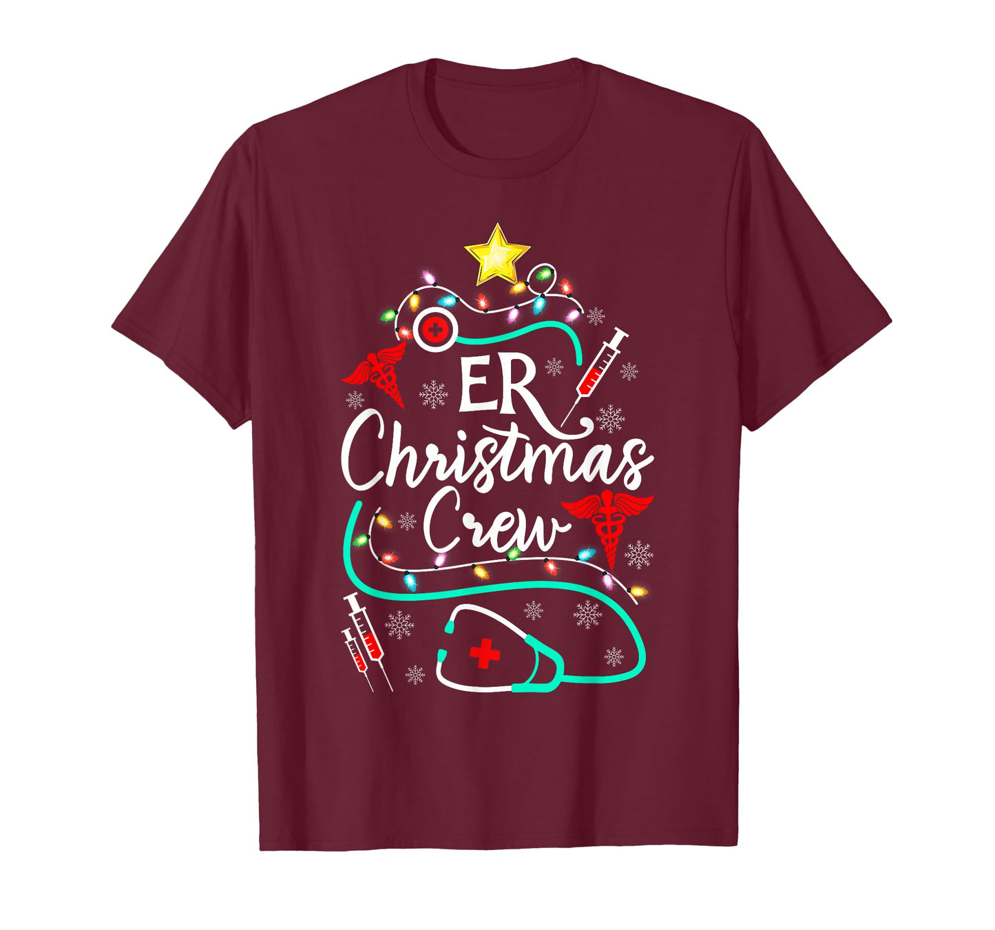 ER Nurse Christmas Crew Nursing Scrub Top Nurse Xmas Tree T-Shirt