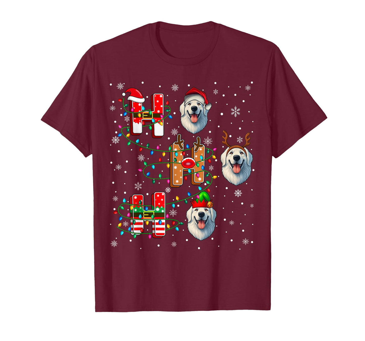 Ho Ho Ho Santa Reindeer Elf Matching Great Pyrenees Dog Xmas T-Shirt
