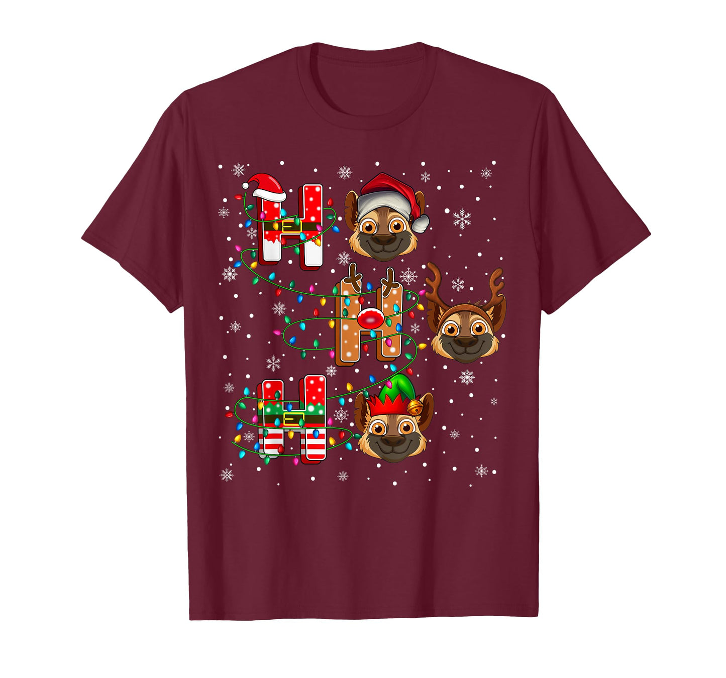 Ho Ho Ho Santa Reindeer Hat Elf Hyena Animal Christmas T-Shirt