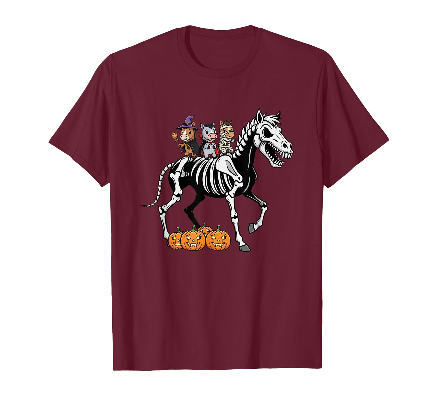 Funny Horse Skeleton Mummy Witch Halloween Kids Mens Womens T-Shirt