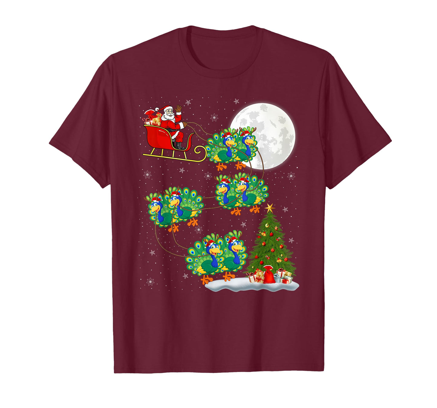 Peacock Santa Sleigh Flying Funny Magical Christmas T-Shirt