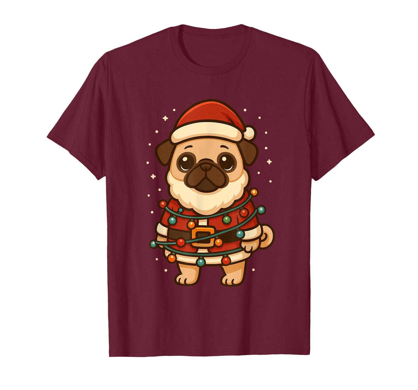 Funny Santa Pug Wrapped in Christmas Lights T-Shirt