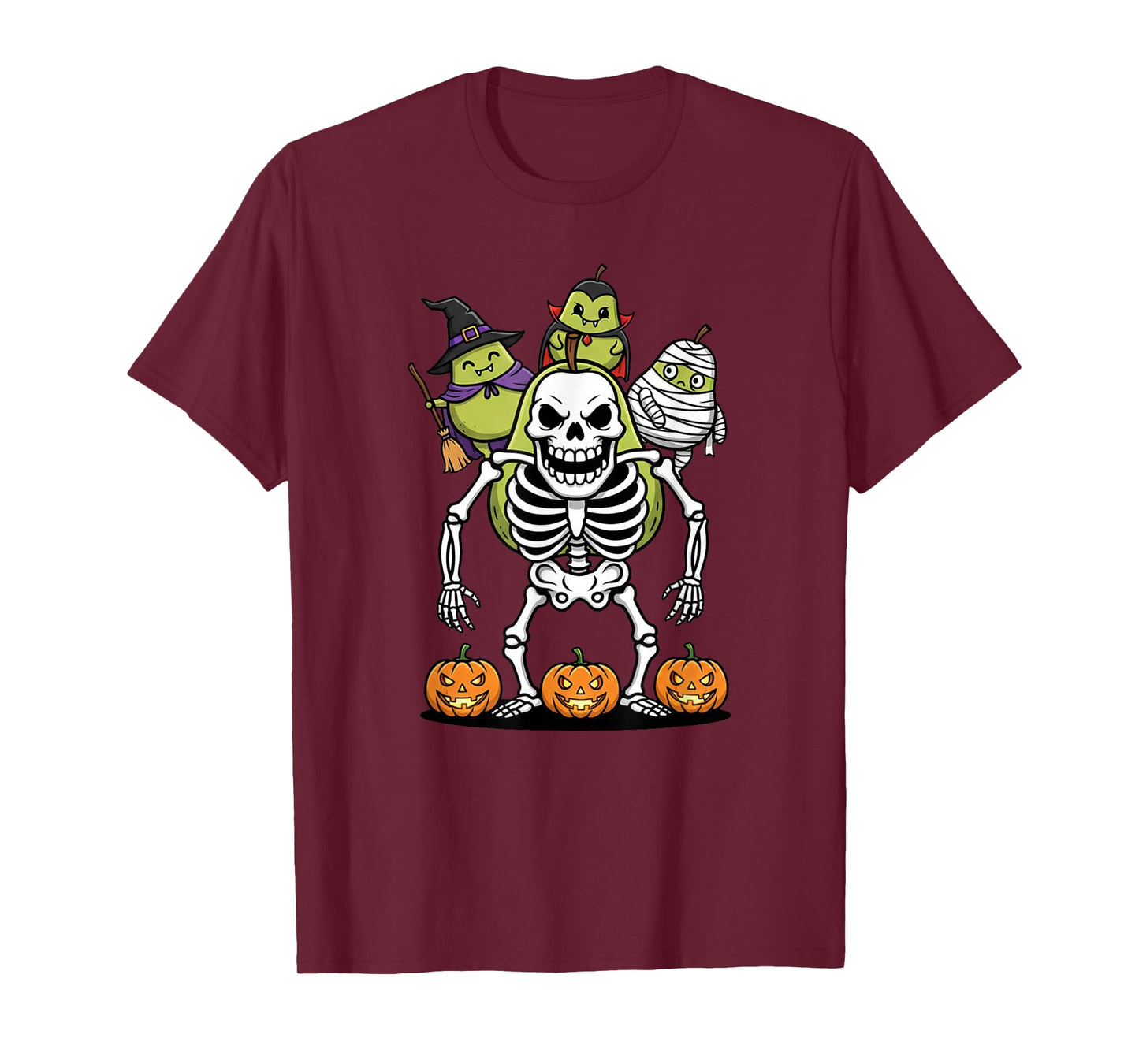 Funny Pear Skeleton Mummy Witch Halloween Kids Mens Womens T-Shirt