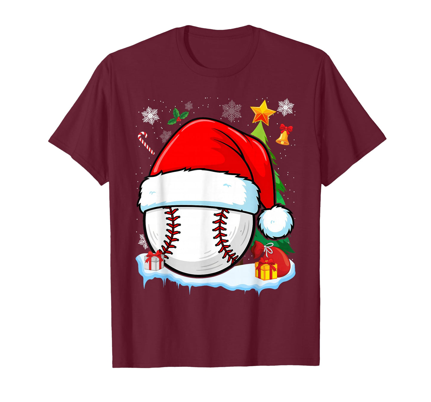 Baseball Christmas Funny Santa Hat Men Women Kids Boys T-Shirt