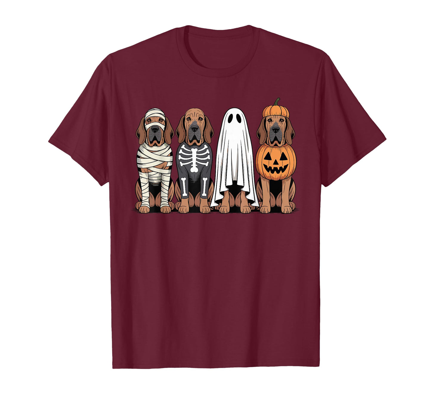 Spooky Ghost Bloodhound Pumpkin Halloween Dog Skeleton T-Shirt