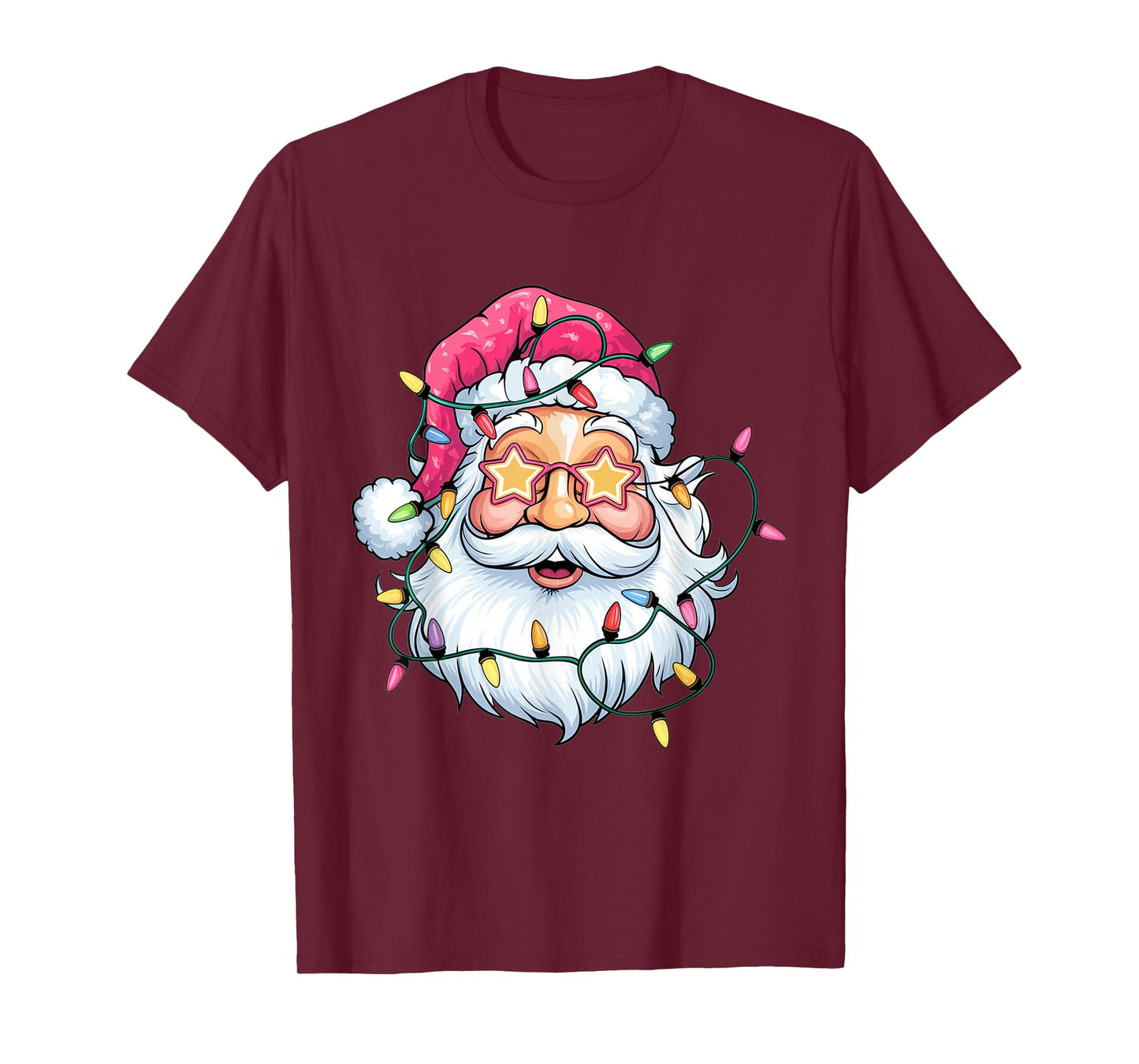 Cute Pink Santa Claus Lights Funny Christmas Holiday Xmas T-Shirt