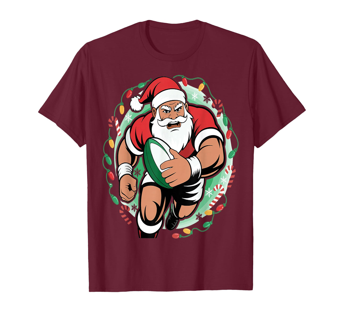 Funny Santa Claus Playing Rugby Christmas Sports T-Shirt