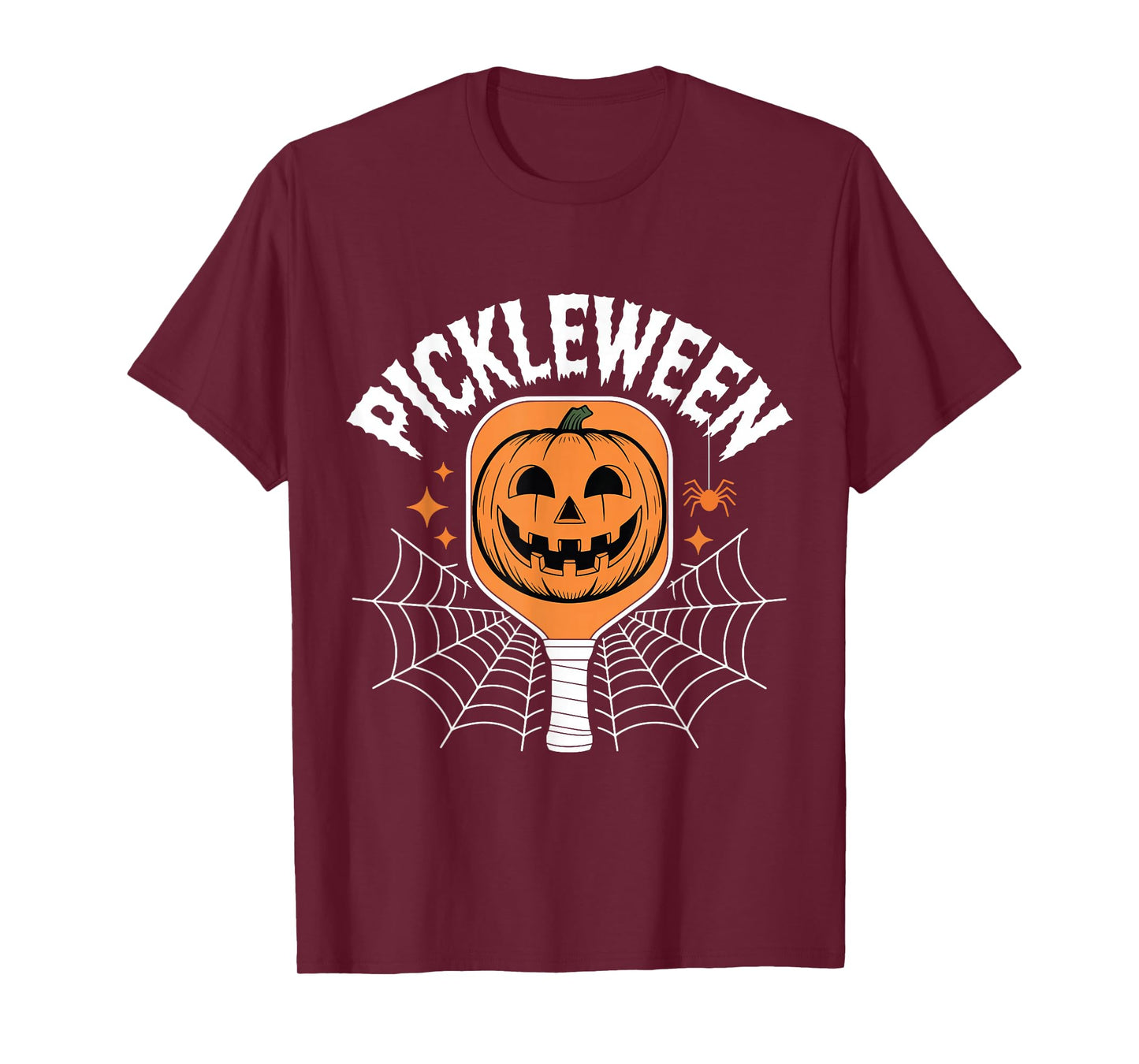 Pickleween Pickleball Paddle Funny Halloween Spider Pumpkin T-Shirt