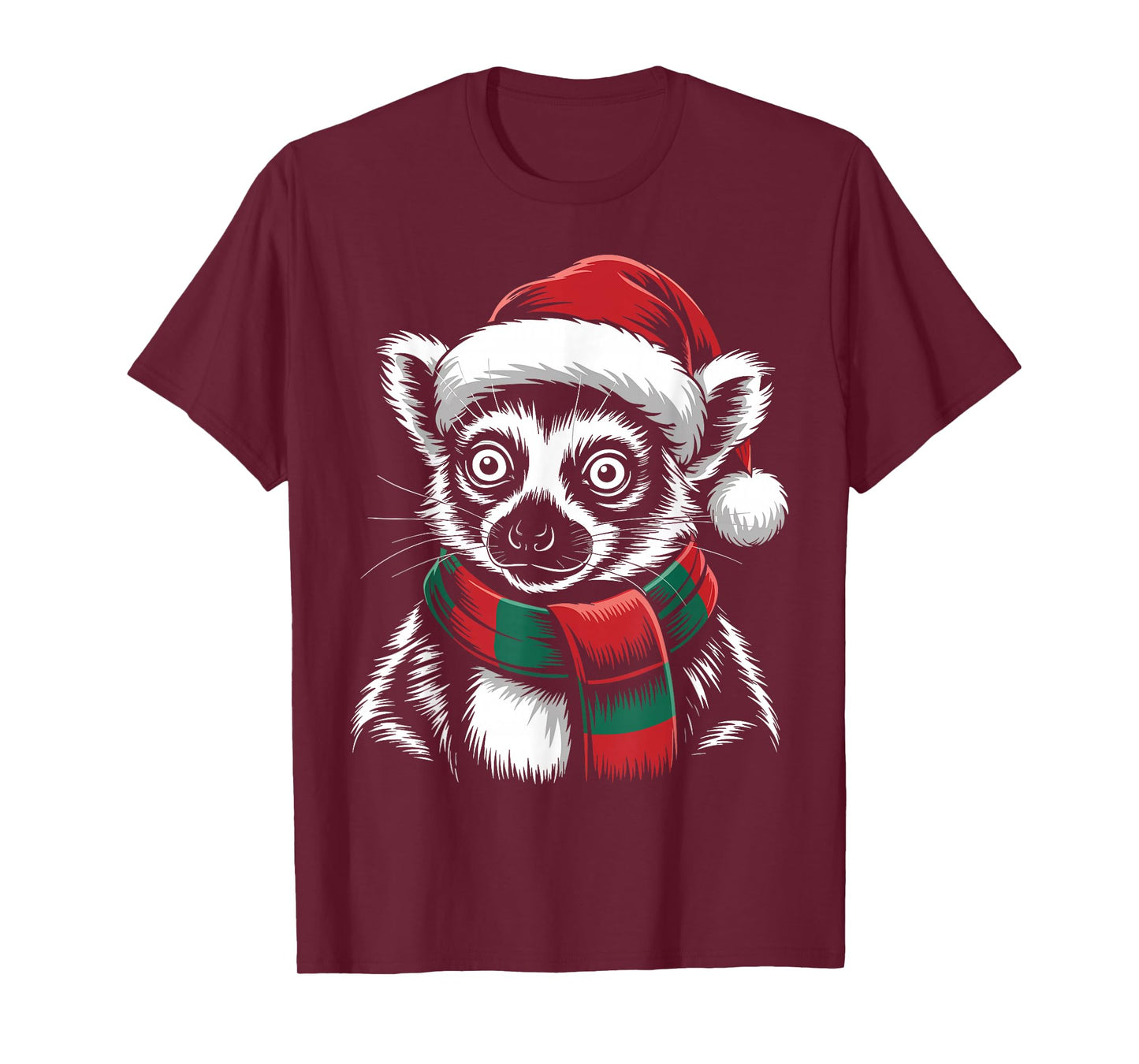 Lemur Xmas Santa Hat Scarf Christmas Costume T-Shirt