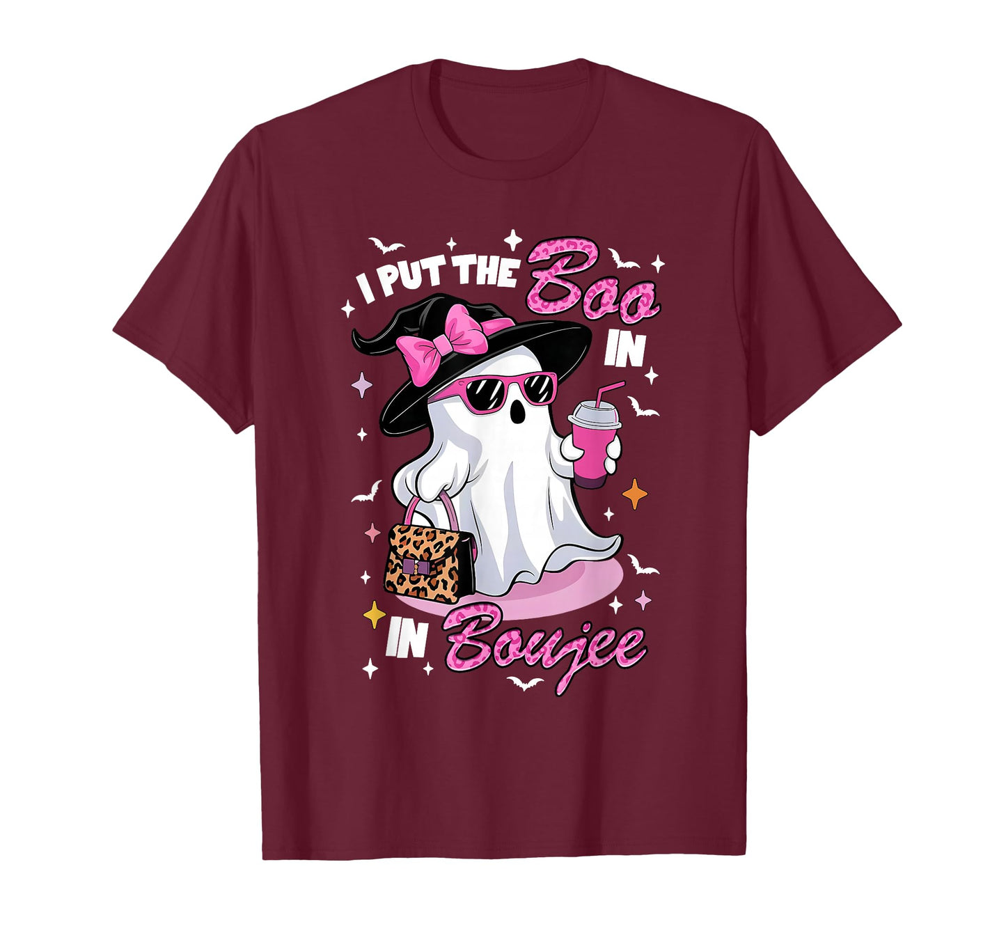 Pink Coquette Leopard Ghost Coffee Halloween Boujee Ghost T-Shirt
