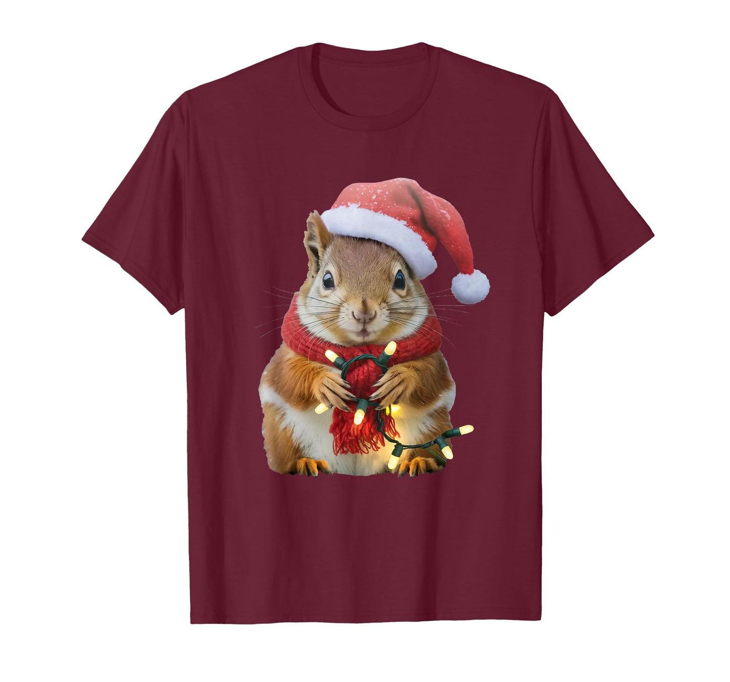 Funny Christmas Squirrel Lights Cute Squirrel Xmas Santa Hat T-Shirt