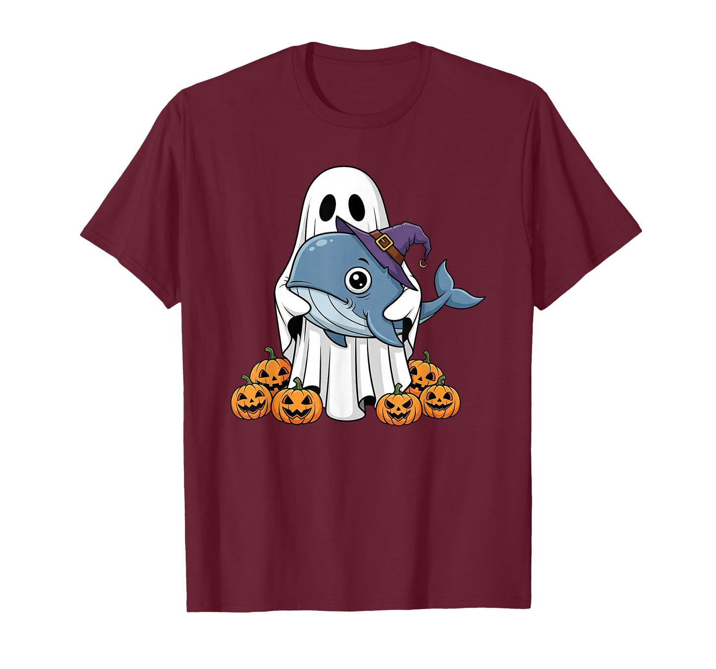 Funny Ghost Pumpkin Halloween Whale Kids Mens Womens T-Shirt