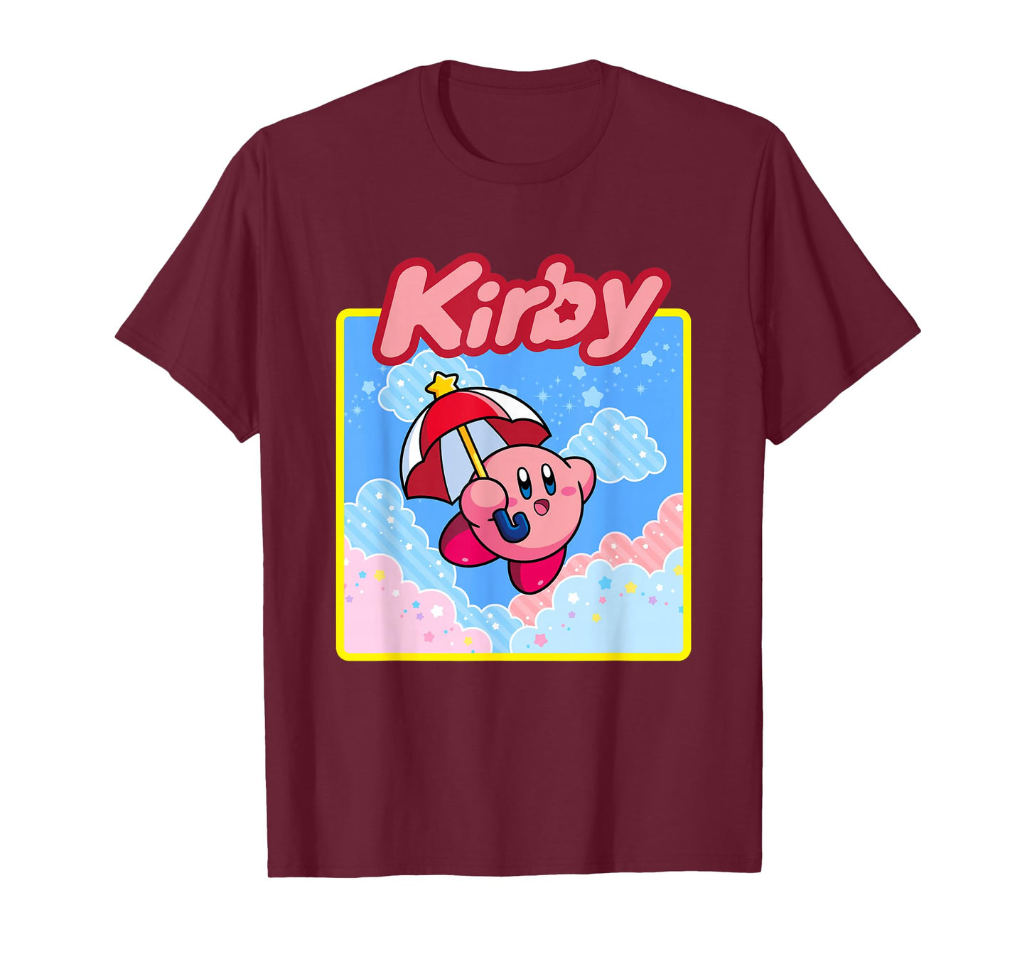 Kirby Pastel Pink & Blue Cloudy Big Character Portrait T-Shirt