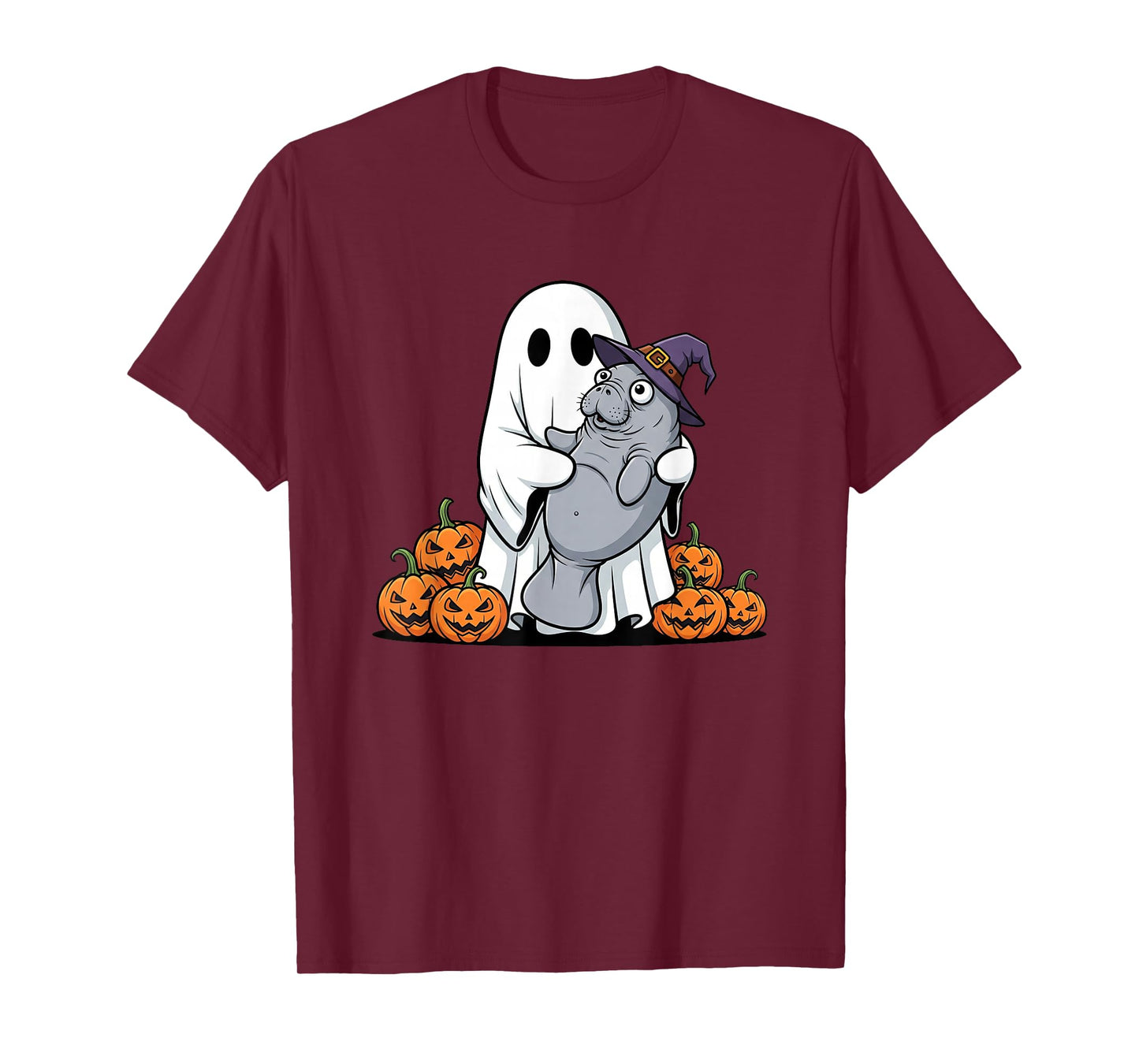 Funny Ghost Manatee Pumpkin Halloween Kids Mens Womens T-Shirt