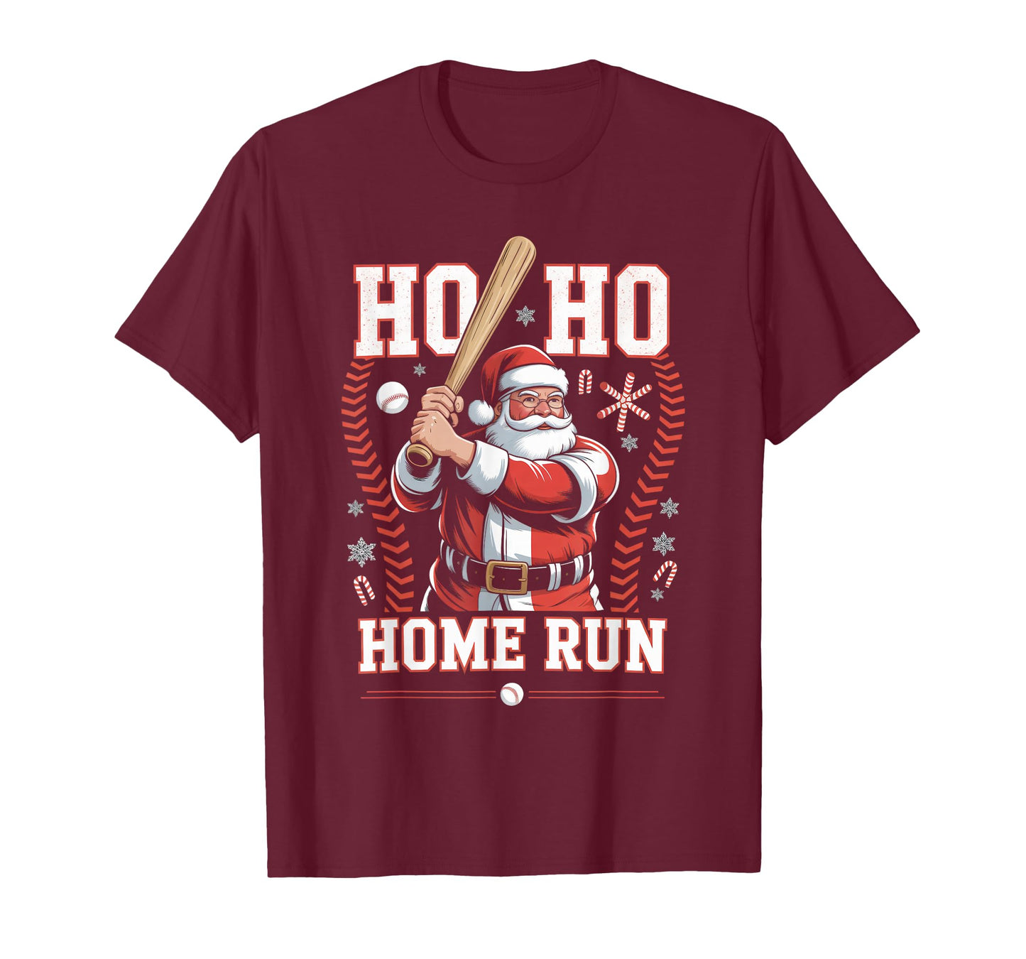Ho Ho Home Run Baseball Christmas Funny Holiday Sports Santa T-Shirt