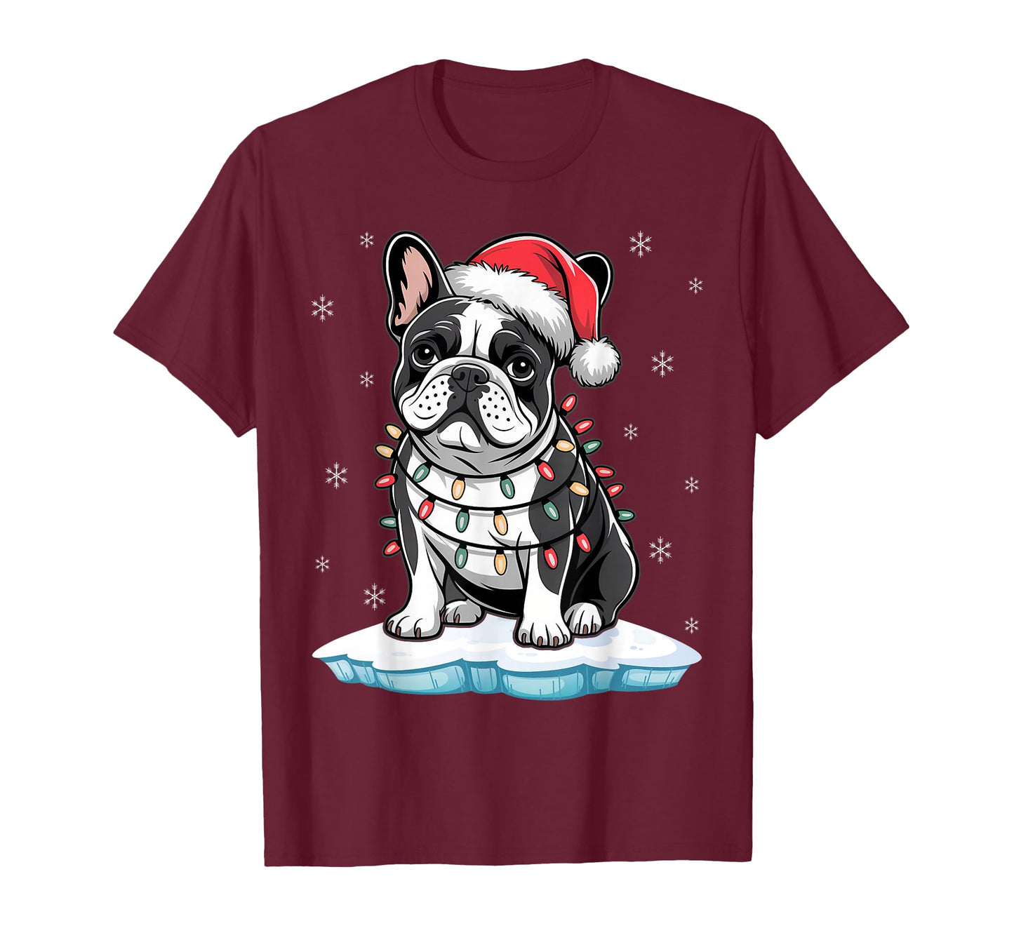 French Bulldog Santa Christmas Tree Lights Xmas Boys Dog T-Shirt