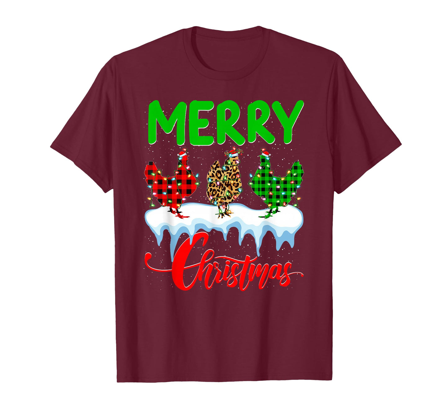 Chicken Merry Christmas Pajamas Leopard Buffalo Plaid Xmas T-Shirt