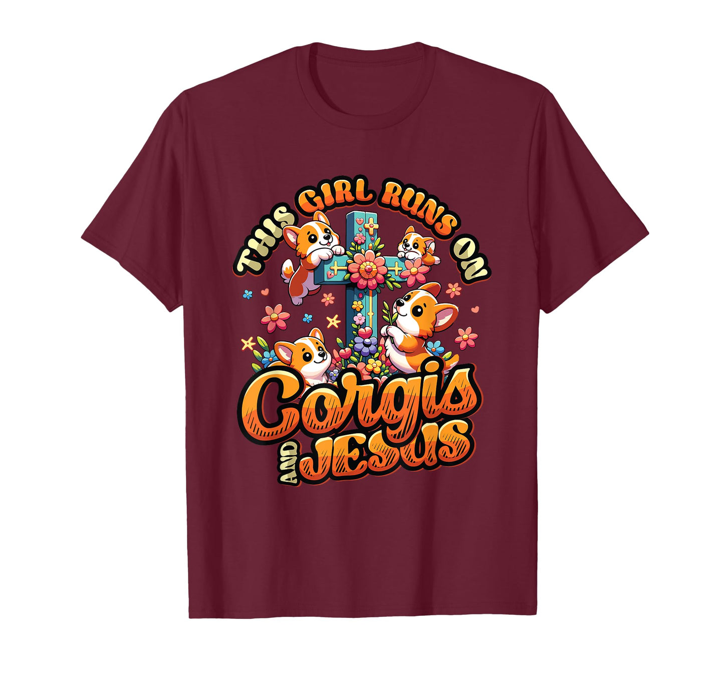 Corgis And Jesus Cute Corgis Christian Cross Girls Corgi T-Shirt