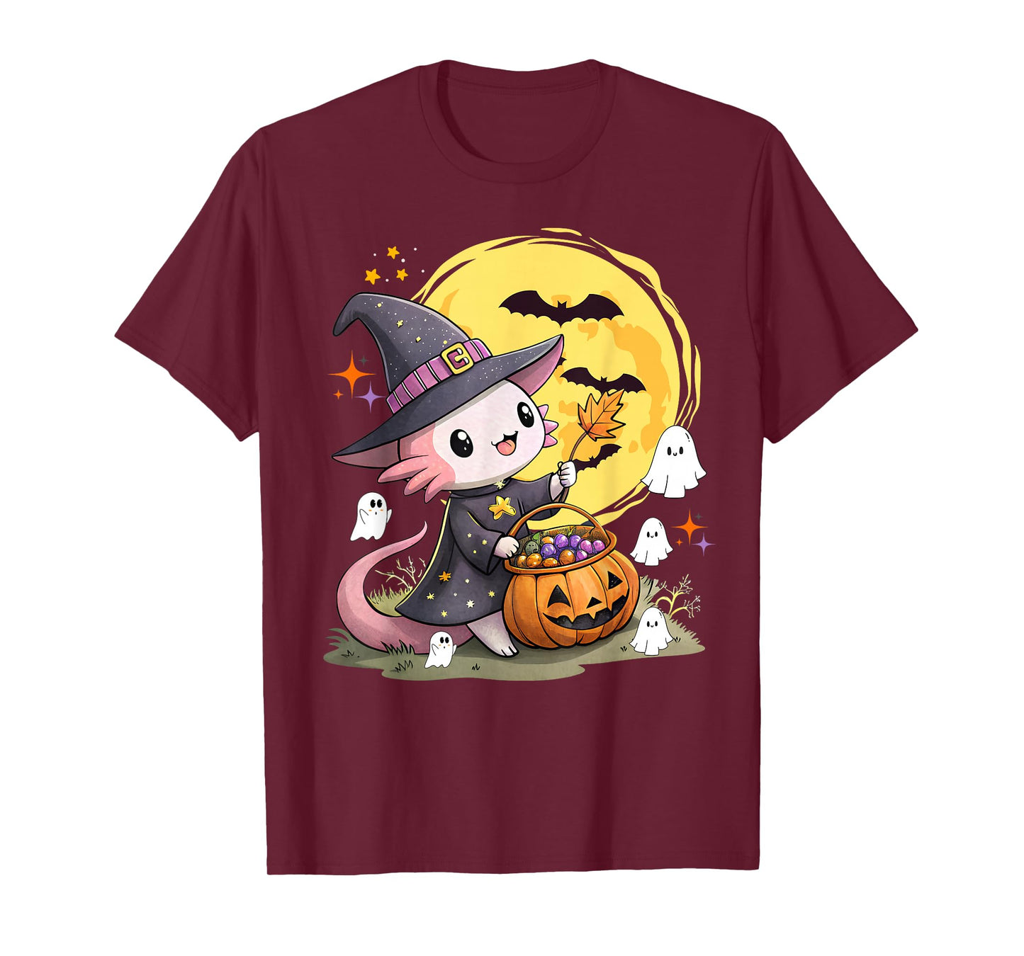 Cute Halloween Axolotl Witch Hat Pumpkin T-Shirt