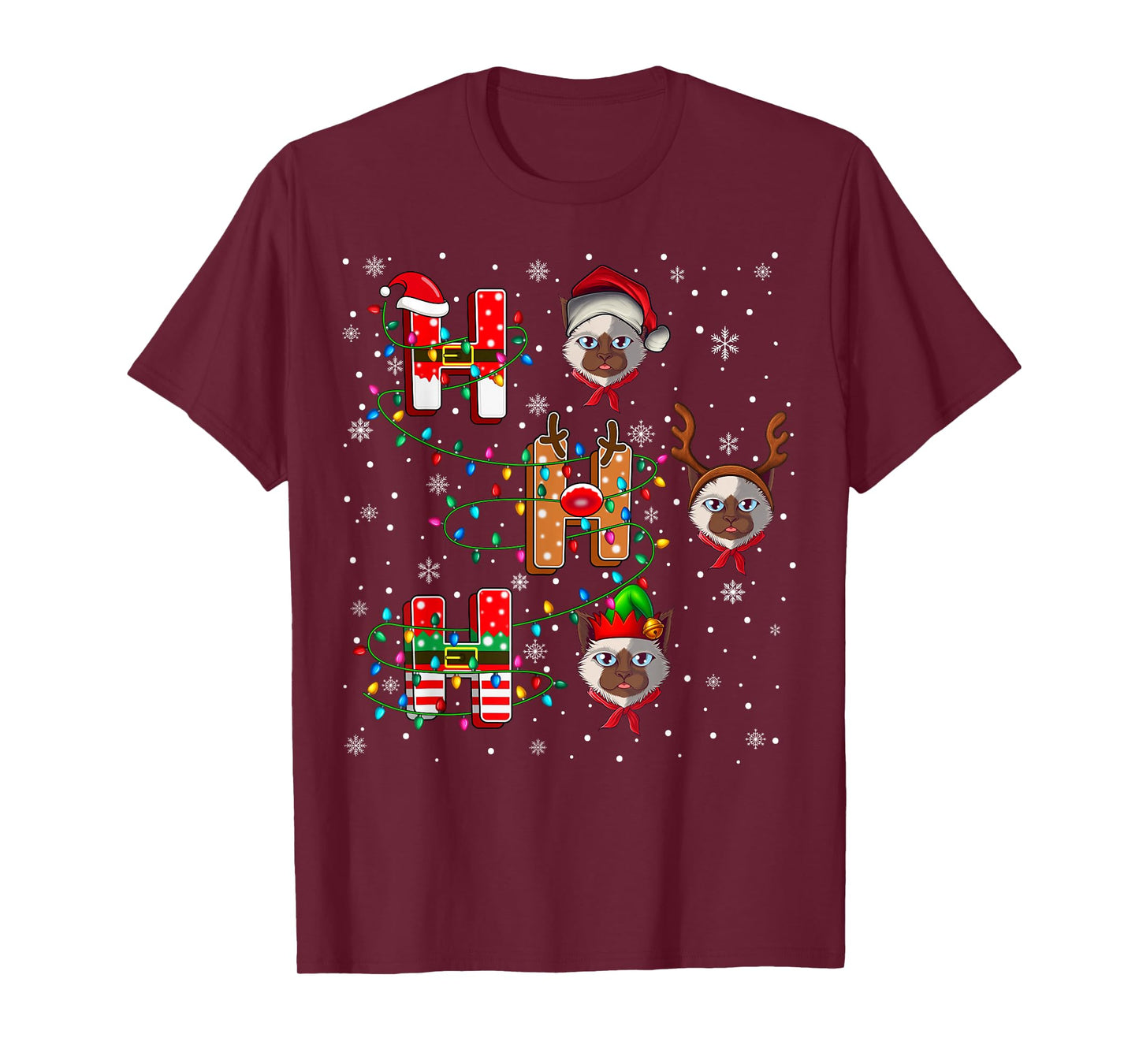 Ho Ho Ho Santa Reindeer Hat Elf Ragdoll Cat Animal Christmas T-Shirt