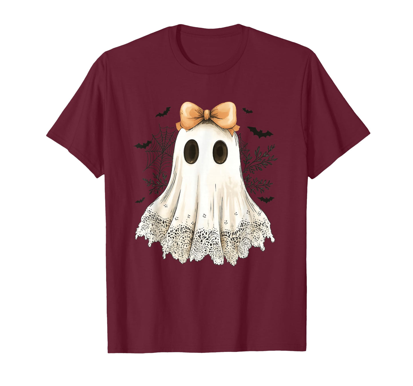 Cute Halloween Ghost With Bow Lace Spooky Style T-Shirt