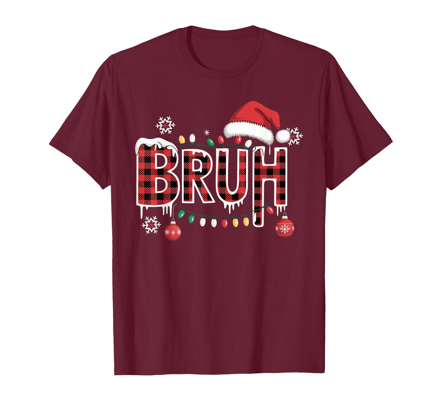 Bruh Funny Christmas Red Plaid Teens Boys Kids Xmas Pajamas T-Shirt