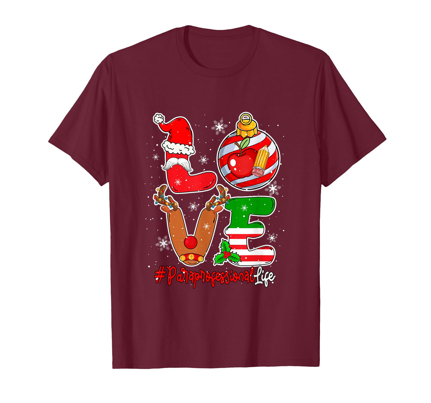 Love Paraprofessional Christmas Santa Reindeer Job Team T-Shirt