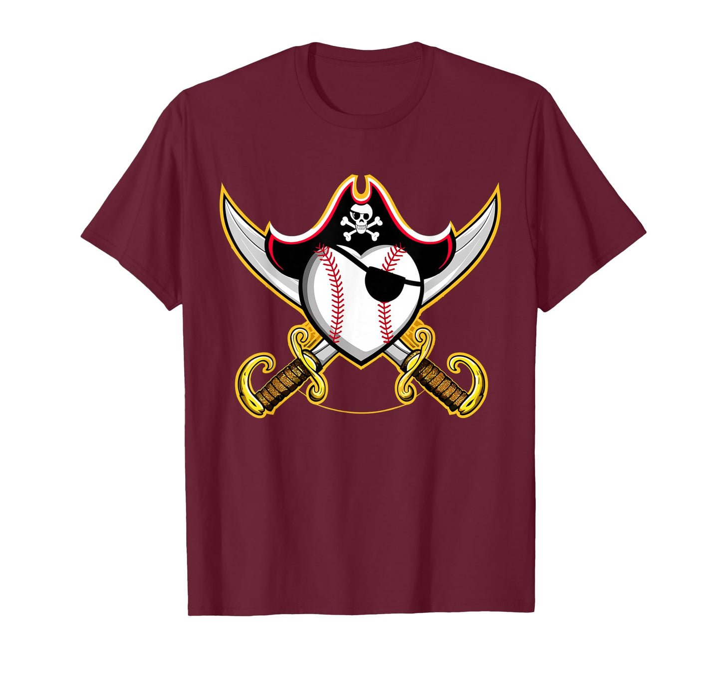Pirate Baseball Heart Skull Pirate T-Shirt