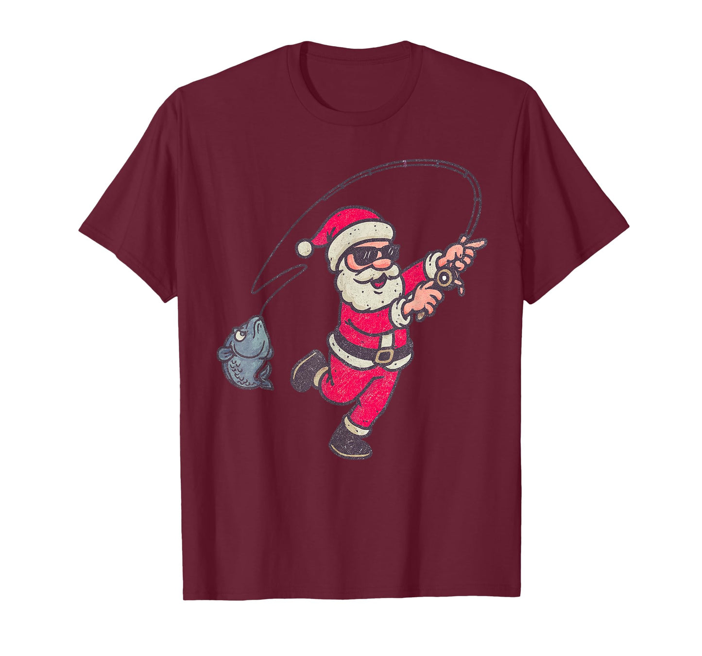 Santa Sasquatch Fishing Christmas Vintage Fish Funny Xmas T-Shirt