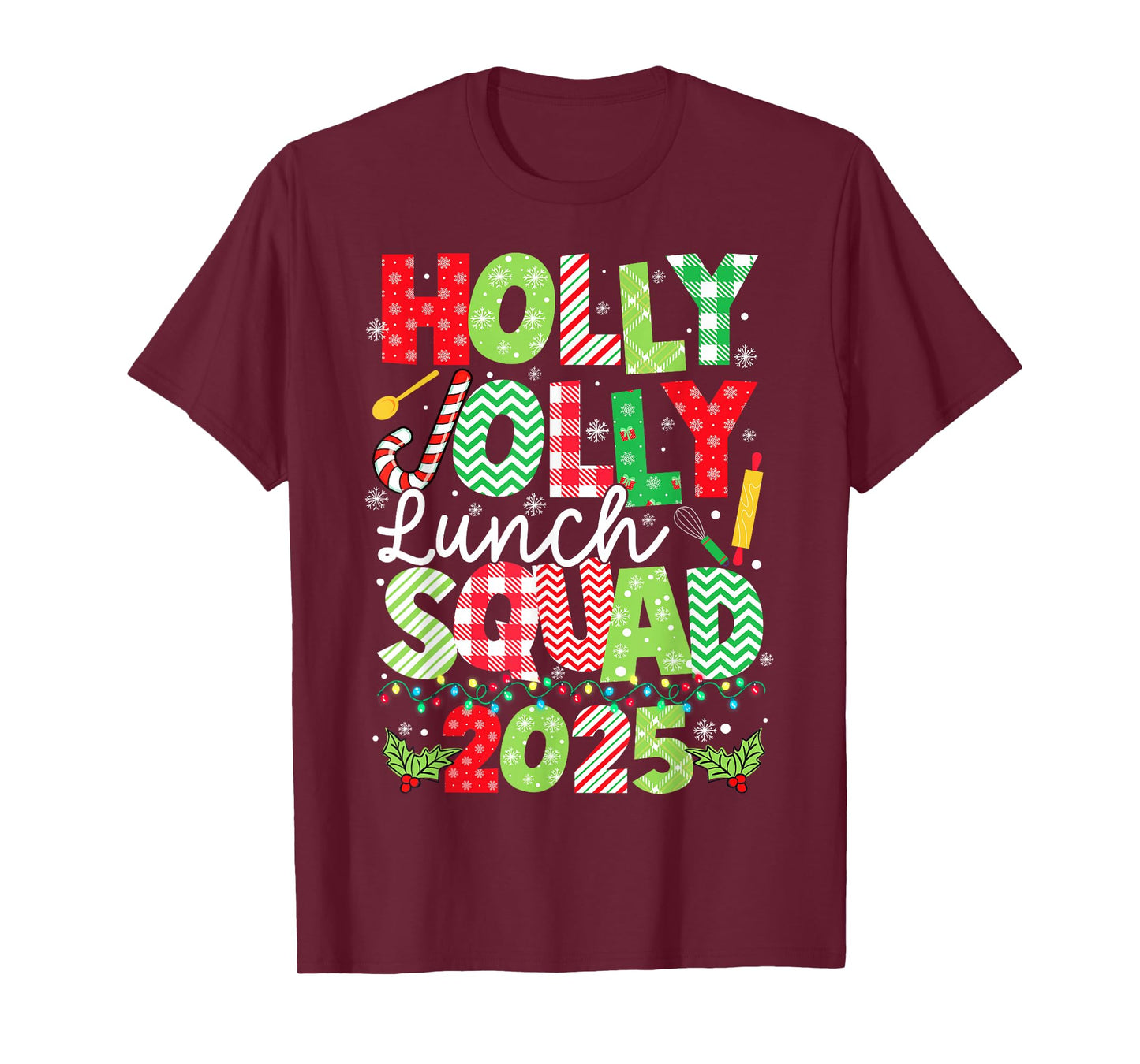 Holly Xmas Jolly Lunch Squad Funny Lunch Lady Christmas 2025 T-Shirt