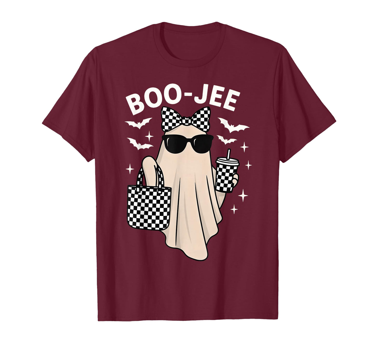 Coquette Checkered Ghost Coffee Boo-JEE Halloween Boujee T-Shirt