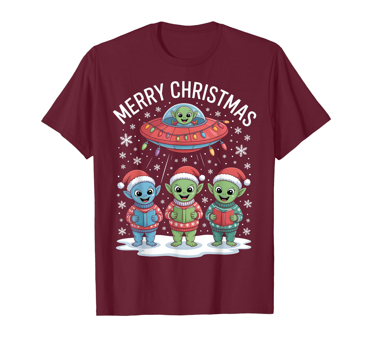 Funny Alien Trio Merry Ugly Christmas Santa Hat Gifts Xmas T-Shirt