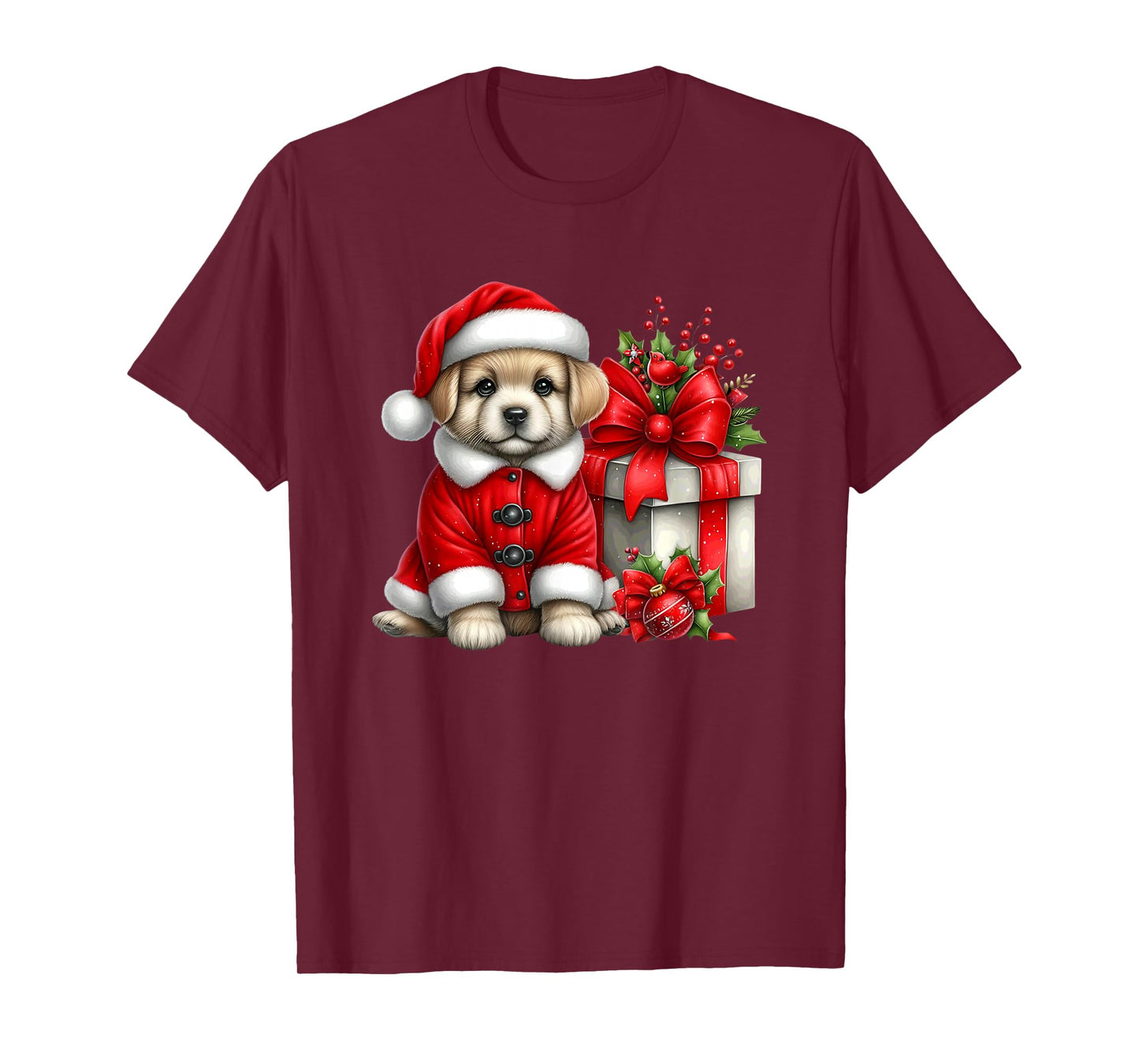 Adorable Santa Puppy with Holiday Box T-Shirt