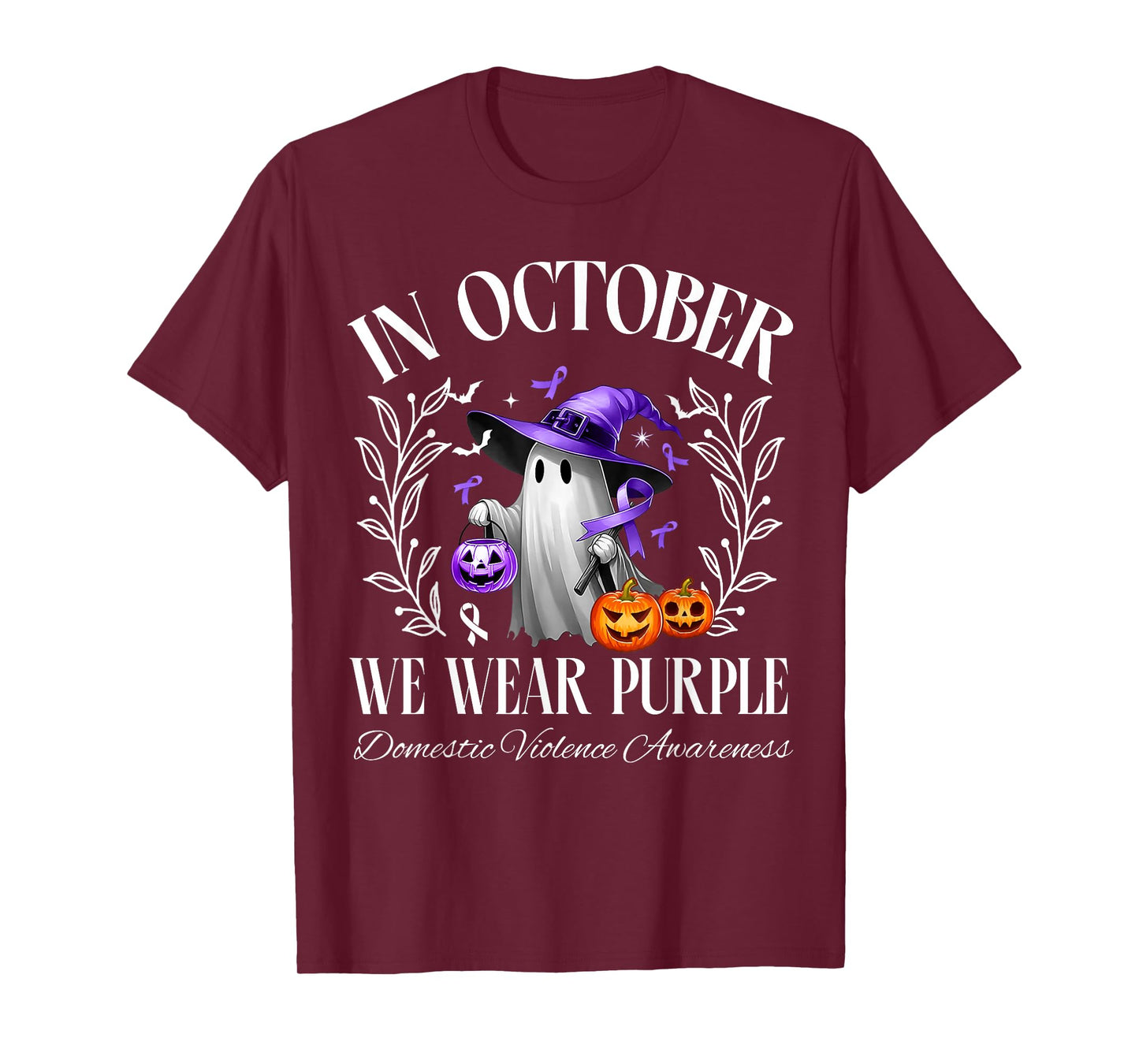 In October We Wear Purple Domestic Violence Ghost Halloween T-Shirt