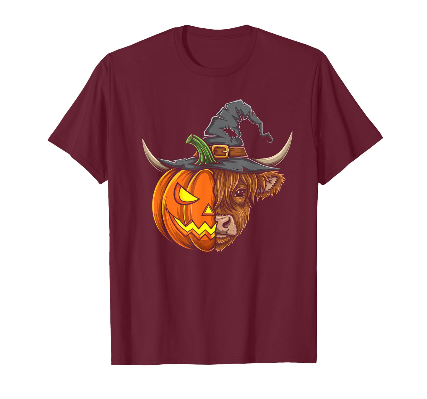 Highland Cow Pumpkin Jack O Lantern Halloween Mens Womens T-Shirt